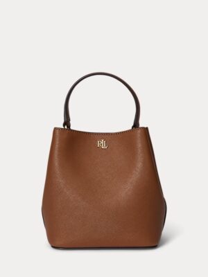 RALPH LAUREN Leather Crosshatch Small Reese Bucket Bag in Lauren Tan