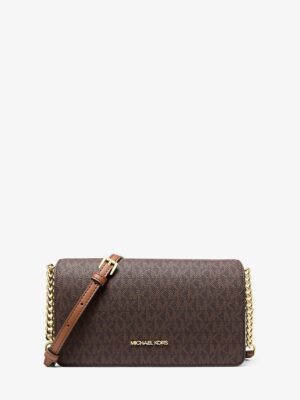 Michael Kors Jet Set Medium flap Signature Logo Crossbody Bag In BROWN
