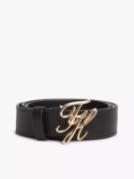 TOMMY HILFIGER Script Monogram Buckle Leather Belt in black