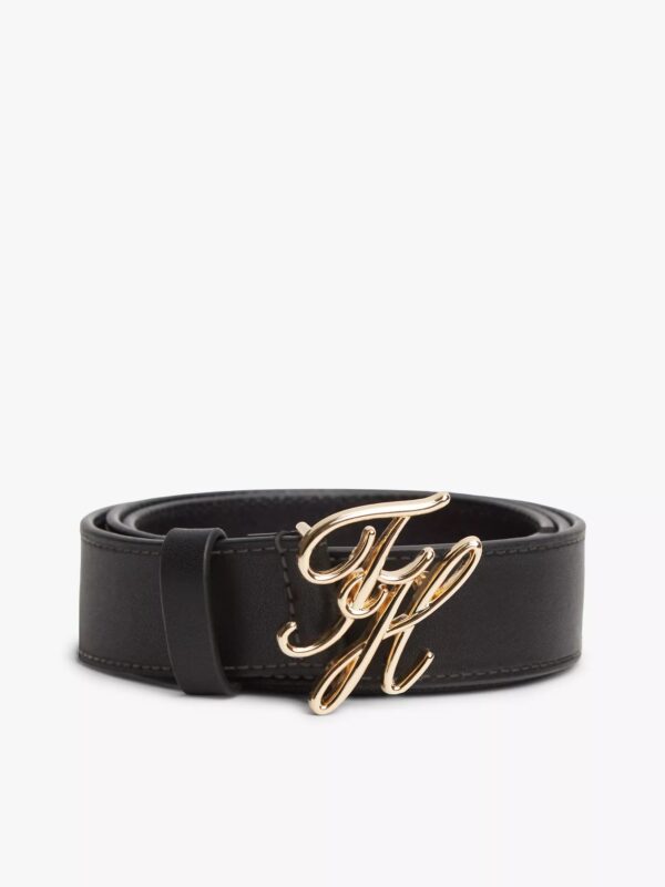 TOMMY HILFIGER Script Monogram Buckle Leather Belt in black