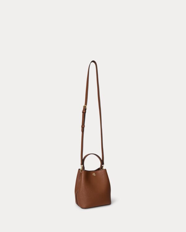 RALPH LAUREN Leather Crosshatch Small Reese Bucket Bag in Lauren Tan