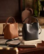 RALPH LAUREN Leather Crosshatch Small Reese Bucket Bag in Lauren Tan