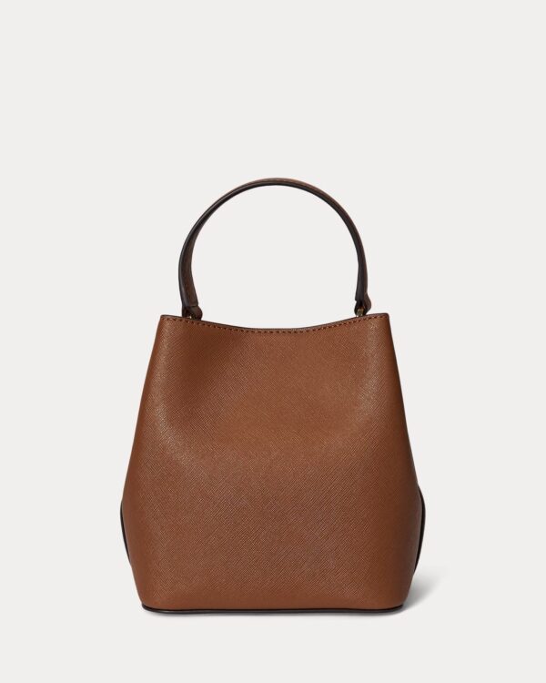 RALPH LAUREN Leather Crosshatch Small Reese Bucket Bag in Lauren Tan