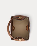 RALPH LAUREN Leather Crosshatch Small Reese Bucket Bag in Lauren Tan