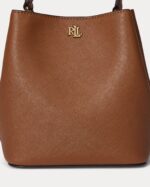 RALPH LAUREN Leather Crosshatch Small Reese Bucket Bag in Lauren Tan