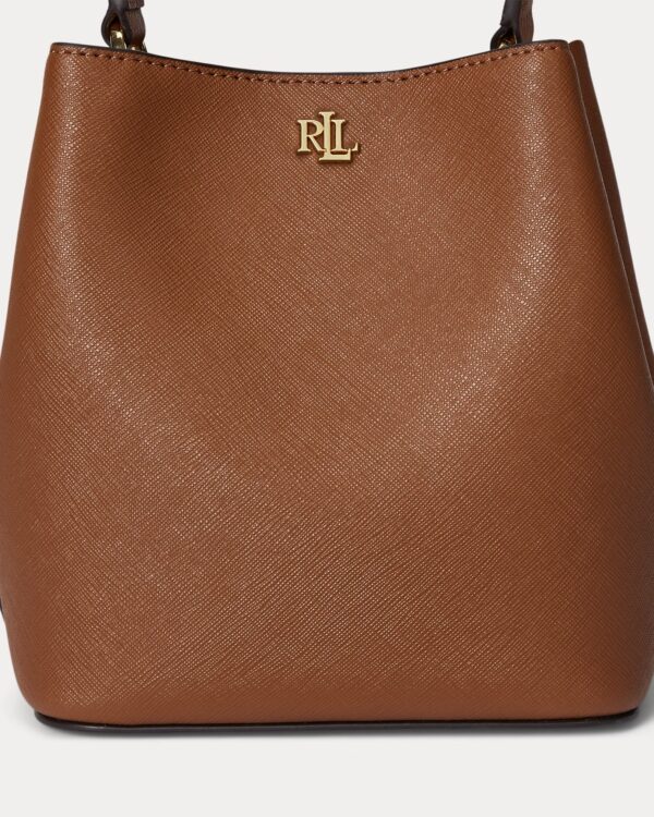RALPH LAUREN Leather Crosshatch Small Reese Bucket Bag in Lauren Tan