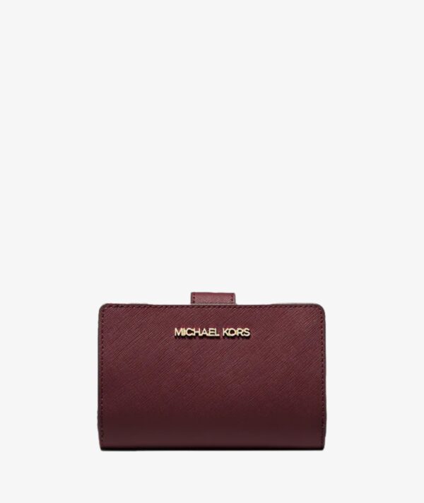 MICHAEL KORS Medium Crossgrain Leather Bifold Wallet in burgundy