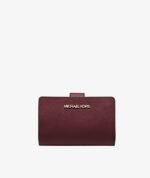 MICHAEL KORS Medium Crossgrain Leather Bifold Wallet in burgundy