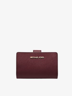 MICHAEL KORS Medium Crossgrain Leather Bifold Wallet in burgundy