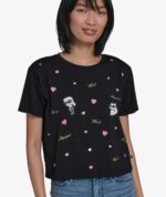 KARL LAGERFELD ALL OVER HEARTS TSHIRT IN SOFT BLACK