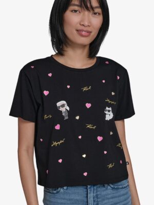 KARL LAGERFELD ALL OVER HEARTS TSHIRT IN SOFT BLACK