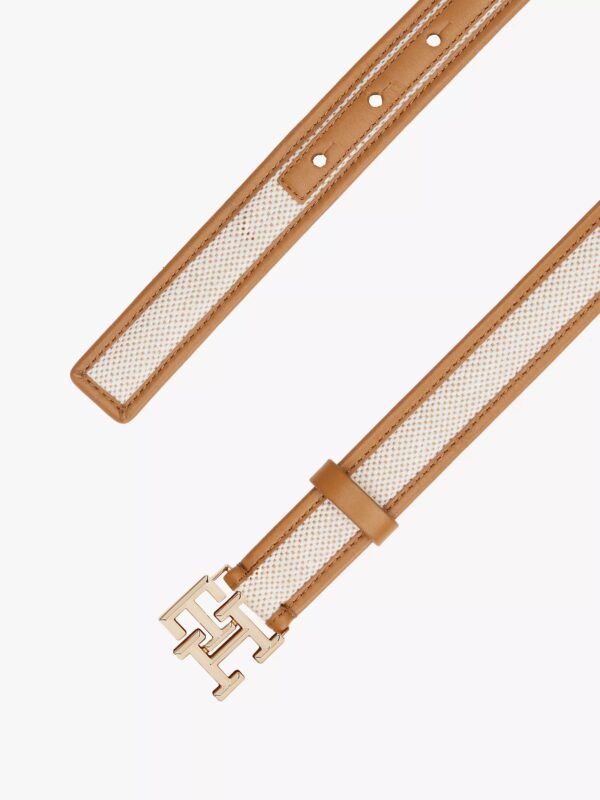 TOMMY HILFIGER Logo Buckle Contrast-Trim Canvas Belt IN Cognac