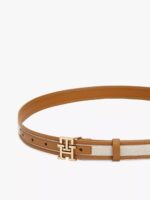 TOMMY HILFIGER Logo Buckle Contrast-Trim Canvas Belt IN Cognac