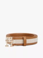 TOMMY HILFIGER Logo Buckle Contrast-Trim Canvas Belt IN Cognac