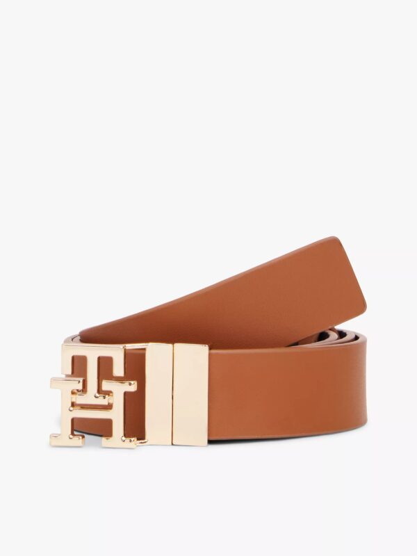 TOMMY HILFIGER Monogram Buckle Reversible Leather Belt IN NAVY & COGNAC