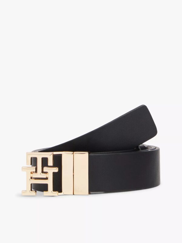 TOMMY HILFIGER Monogram Buckle Reversible Leather Belt IN BLACK & SOFT CREAM