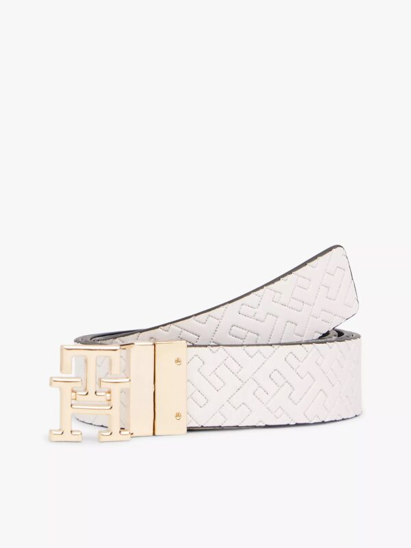 TOMMY HILFIGER Monogram Buckle Reversible Leather Belt IN BLACK & SOFT CREAM