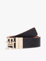 TOMMY HILFIGER Monogram Buckle Reversible Leather Belt IN NAVY & COGNAC