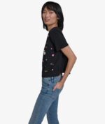 KARL LAGERFELD ALL OVER HEARTS TSHIRT IN SOFT BLACK