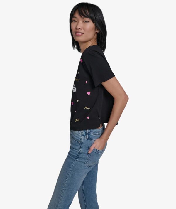 KARL LAGERFELD ALL OVER HEARTS TSHIRT IN SOFT BLACK
