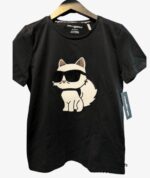 KARL LAGERFELD CHOUPETTE METALLIC TSHIRT IN BLACK