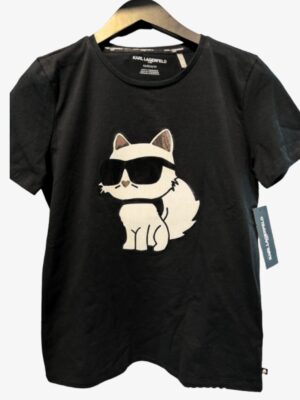 KARL LAGERFELD CHOUPETTE METALLIC TSHIRT IN BLACK