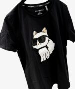 KARL LAGERFELD CHOUPETTE METALLIC TSHIRT IN BLACK
