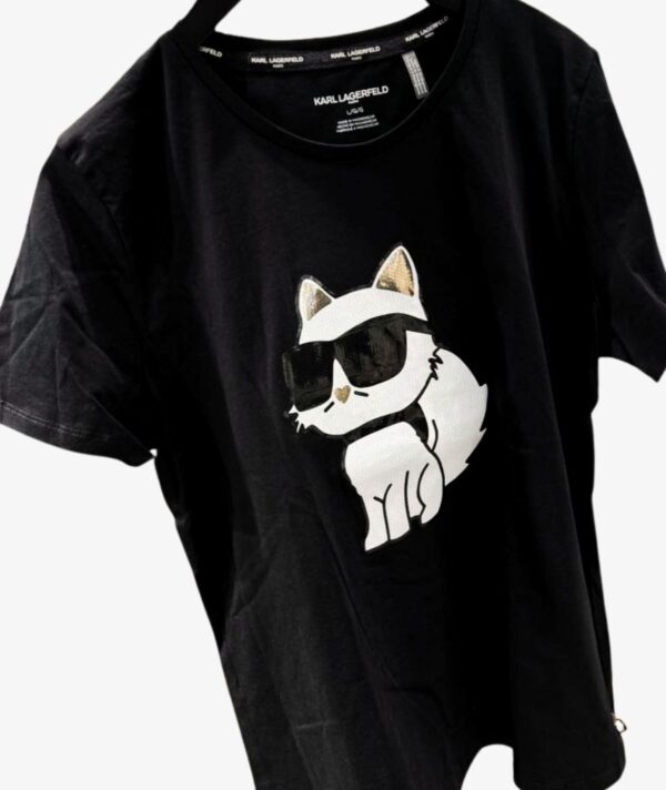 KARL LAGERFELD CHOUPETTE METALLIC TSHIRT IN BLACK
