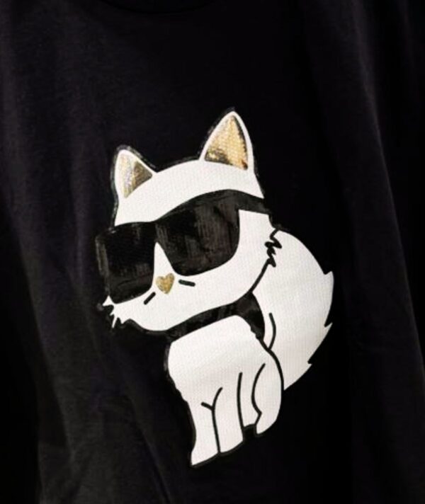 KARL LAGERFELD CHOUPETTE METALLIC TSHIRT IN BLACK