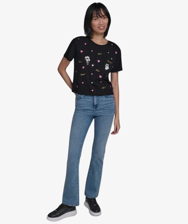 KARL LAGERFELD ALL OVER HEARTS TSHIRT IN SOFT BLACK
