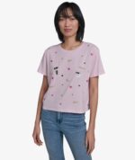 KARL LAGERFELD ALL OVER HEARTS TSHIRT IN SOFT PINK