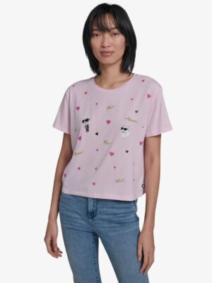 KARL LAGERFELD ALL OVER HEARTS TSHIRT IN SOFT PINK