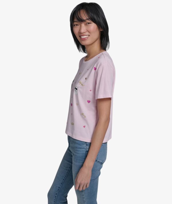 KARL LAGERFELD ALL OVER HEARTS TSHIRT IN SOFT PINK