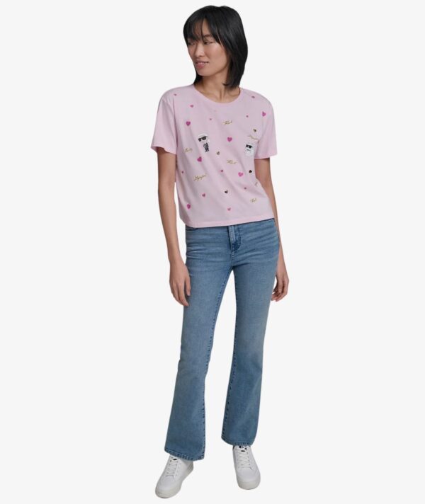 KARL LAGERFELD ALL OVER HEARTS TSHIRT IN SOFT PINK