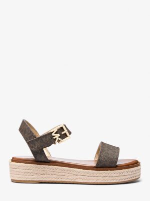 Michael Kors Signature Logo Platform Espadrille Sandal IN BROWN