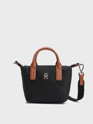 TOMMY HILFIGER TH Monogram Crossbody MICRO Tote Bag IN BLACK