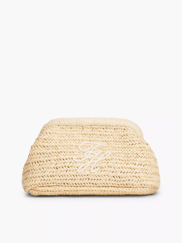 TOMMY HILFIGER Script Monogram Raffia Clutch IN NATURAL RAFFIA