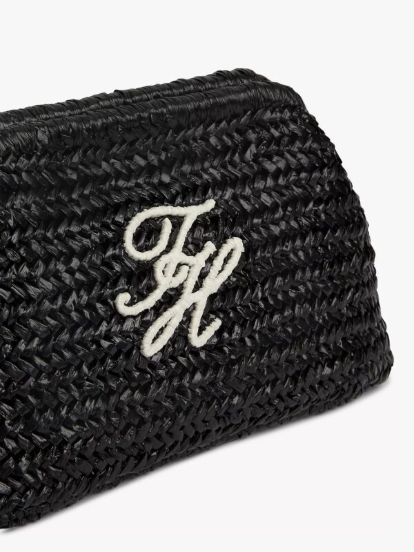 TOMMY HILFIGER Script Monogram Raffia Clutch IN BLACK RAFFIA