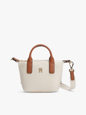 TOMMY HILFIGER TH Monogram Crossbody MICRO Tote Bag IN SOFT CREAM