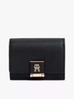 Tommy Hilfiger Monogram Clasp Pebbled Trifold Wallet IN bLACK