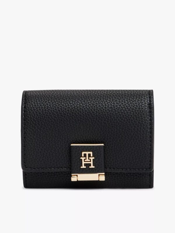 Tommy Hilfiger Monogram Clasp Pebbled Trifold Wallet IN bLACK