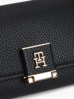 Tommy Hilfiger Monogram Clasp Pebbled Trifold Wallet IN bLACK