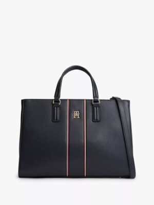 TOMMY HILFIGER Signature Stripe Satchel Bag IN NAVY BLUE