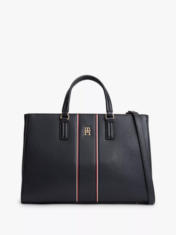 TOMMY HILFIGER Signature Stripe Satchel Bag IN NAVY BLUE