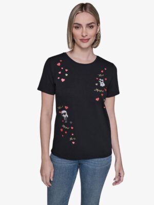 KARL LAGERFELD PARIS CORNER HEARTS TEE WOMEN'S TSHIRT IN BLACK
