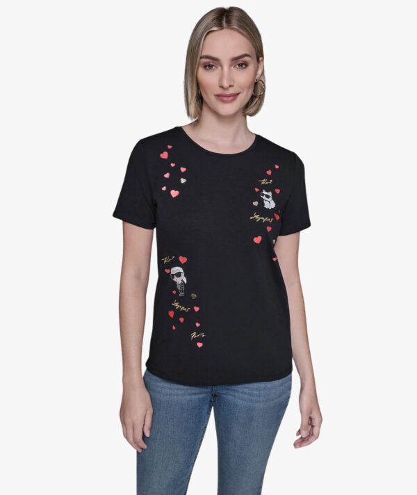 KARL LAGERFELD PARIS CORNER HEARTS TEE WOMEN'S TSHIRT IN BLACK