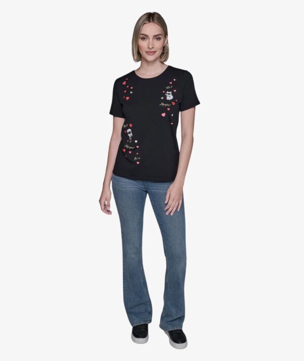 KARL LAGERFELD PARIS CORNER HEARTS TEE WOMEN'S TSHIRT IN BLACK