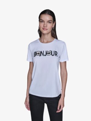 KARL LAGERFELD BONJOUR TWO CHARACTERS TSHIRT IN WHITE