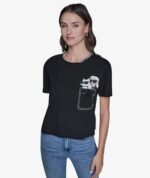 KARL LAGERFELD DUO POCKET CHARACTERS TSHIRT IN BLACK