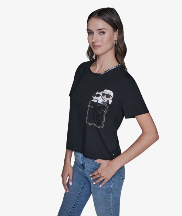 KARL LAGERFELD DUO POCKET CHARACTERS TSHIRT IN BLACK